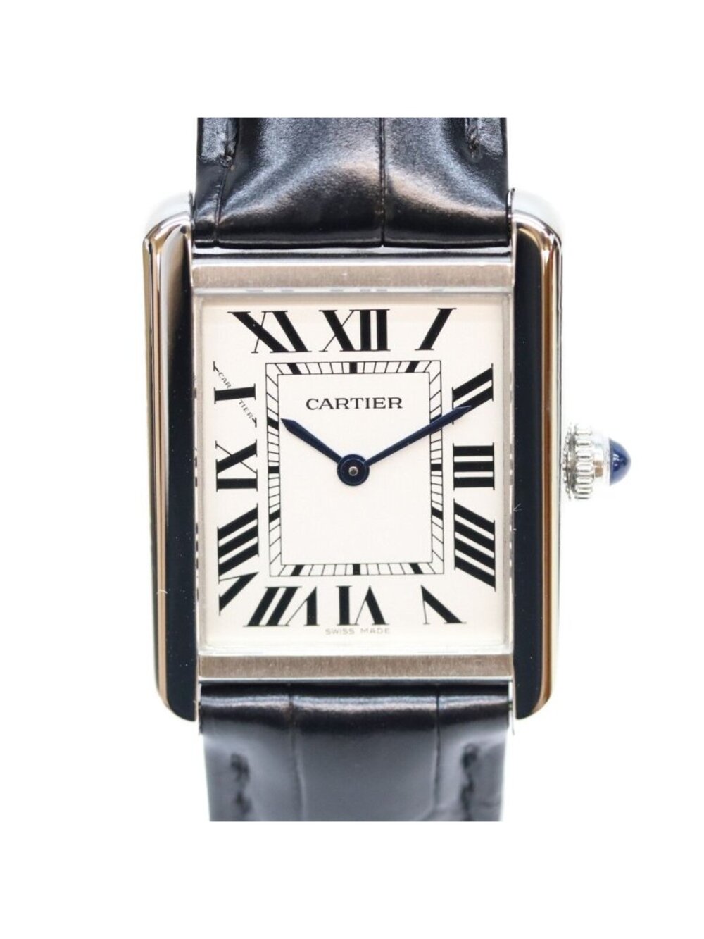 Cartier SS Tank Solo SM Silver Dial Croco Leather Watch